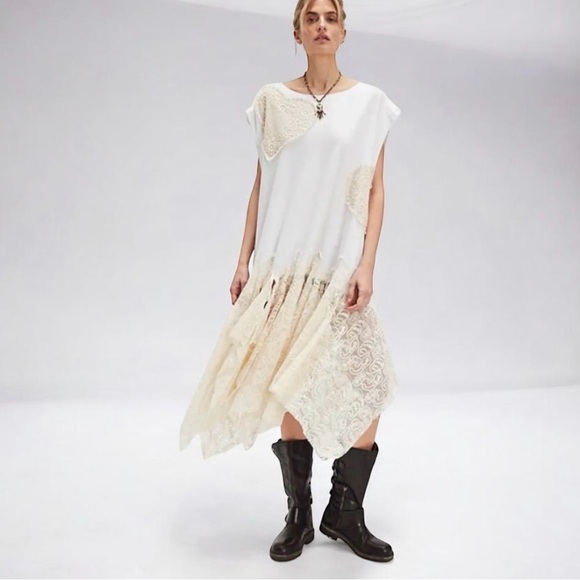Tricia Fix at Free People Heart Maxi Muscle Cut Tee In Ivory Size Medium NWT